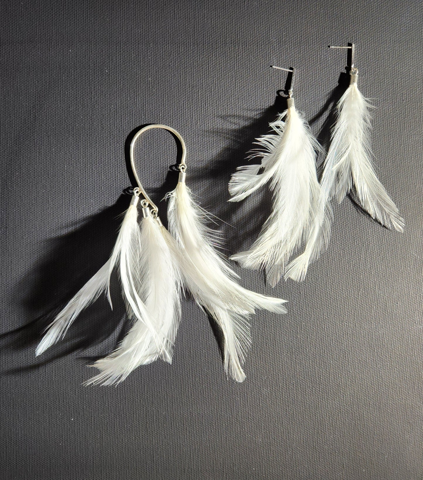 Earhook in Sterling Silver with White Feathers