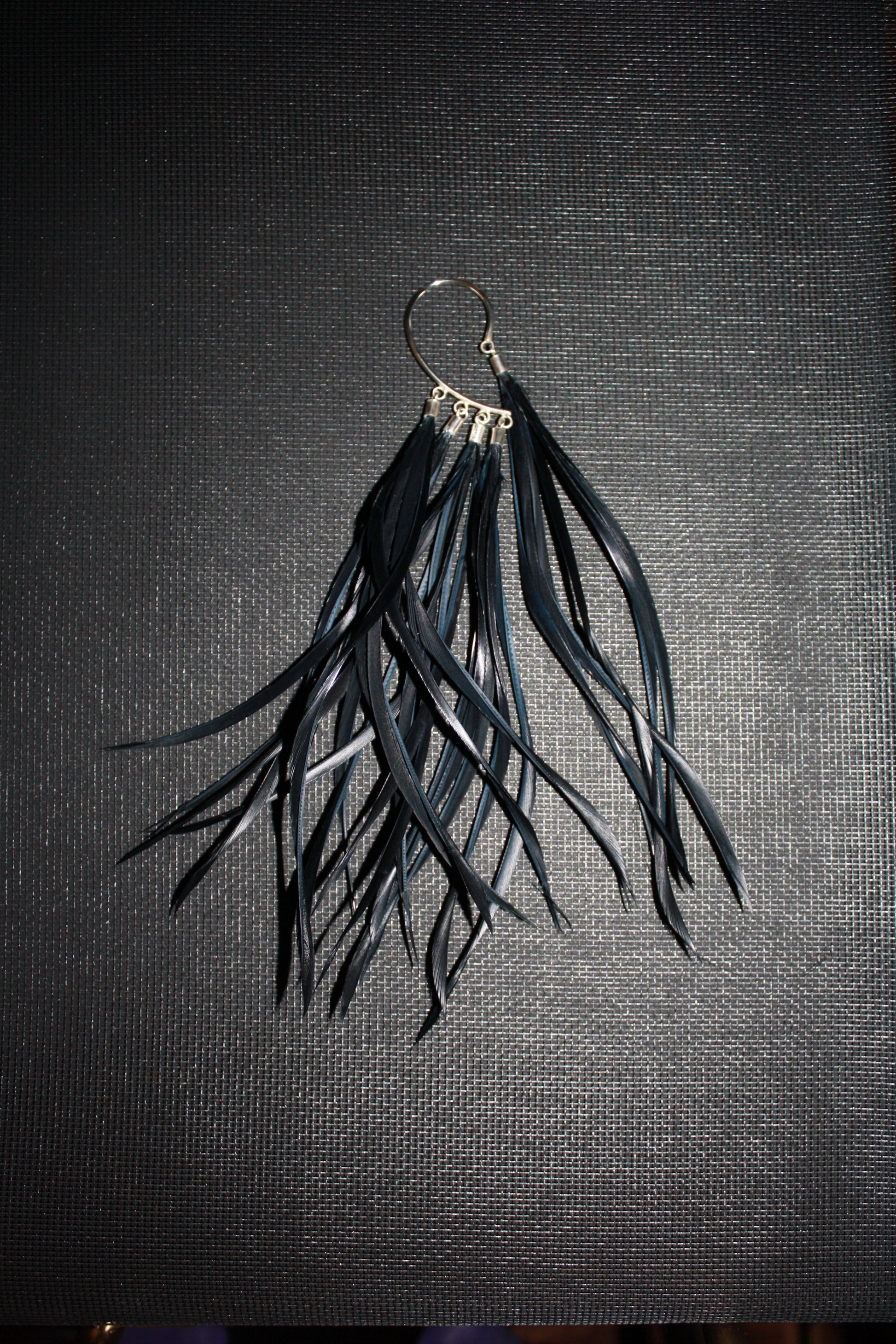 black feather ear hook sterling silver handcrafted no piercing necessary